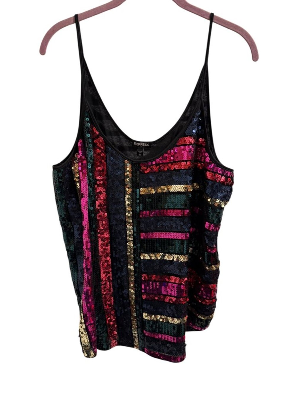 Express Womens Sequin Embellished Black Cami Tank Top Large